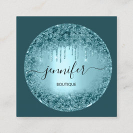 Professionell Boutique Shop Glitter Pastel BlueTea Fyrkantigt Visitkort