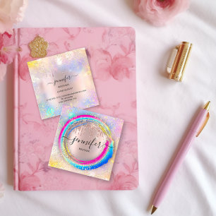Professionell Boutique Shop Glitter Rosa Rainbow Fyrkantigt Visitkort