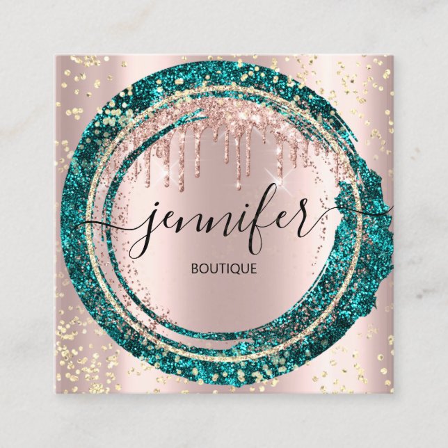 Professionell Boutique Shop Glitter Rosa Teal Fyrkantigt Visitkort (Framsida)