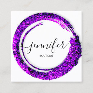 Professionell Boutique Shop Glitter Violet Fyrkantigt Visitkort