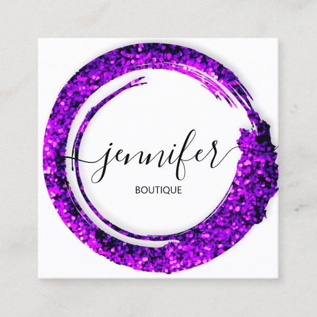 Professionell Boutique Shop Glitter Violet Fyrkantigt Visitkort (Framsida)
