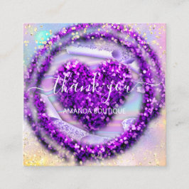 Professionell Boutique Shop Lila Heart Holograph Fyrkantigt Visitkort