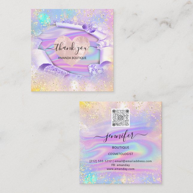Professionell Boutique Shop Namn Glitter Heart Fyrkantigt Visitkort (Fram/baksida)