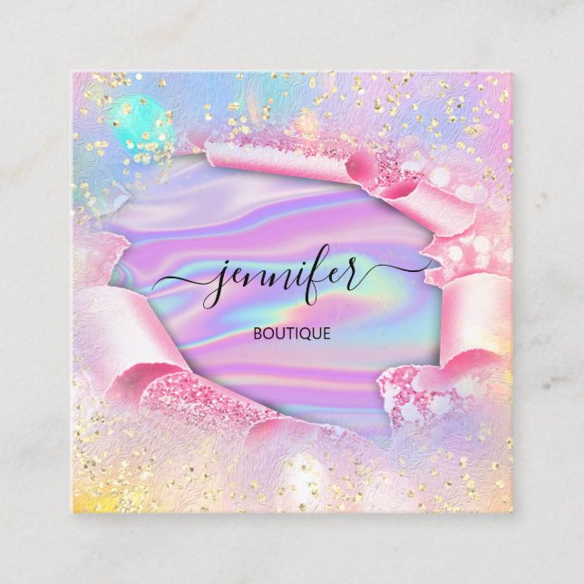 Professionell Boutique Shop Namn Glitter Holograph Fyrkantigt Visitkort (Framsida)