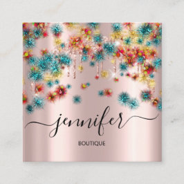 Professionell Boutique Shop Ro Confetti Teal Fyrkantigt Visitkort