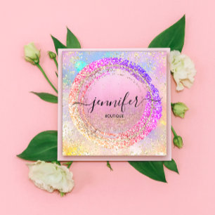 Professionell Boutique Shop Rosa Holograph Fyrkantigt Visitkort
