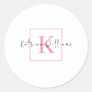 Professionell Branding Logotyp Rosa Script Monogra Runt Klistermärke