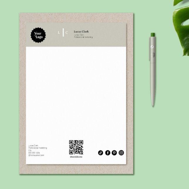 Professionell Branding Modern Minimalist Grått Brevhuvud (Professional Branding Modern Minimalist Gray Letterhead)