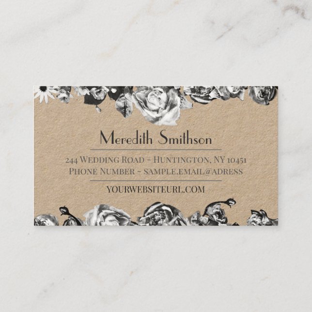 Professionell Bröllopsfixaren, Elegant, svartvitt Visitkort (Baksida)