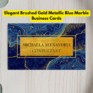 Professionell Brushed Guld Metallic Blue Marble Visitkort