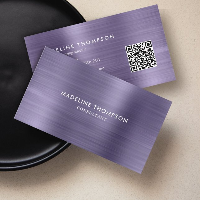 Professionell Brushed Metall Midnight Lila QR-kod Visitkort (Skapare uppladdad)