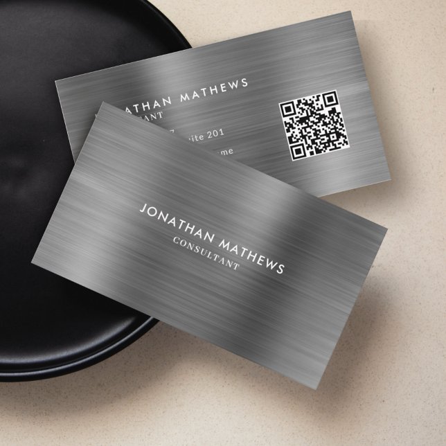 Professionell Brushed Metall Silver Grått QR-kod Visitkort (Skapare uppladdad)