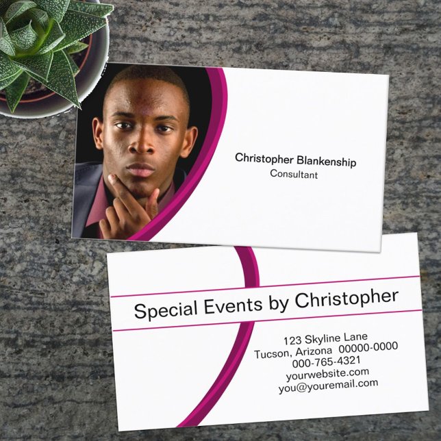 Professionell Burgundy White Anpassningsbar Photo  Visitkort (Front and back custom photo business card)