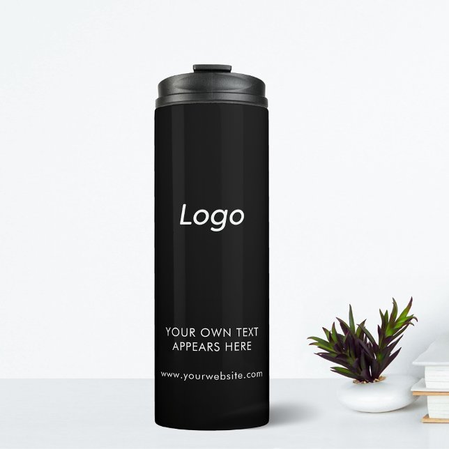 Professionell Business Company Corporate Logotyp (Custom logo black thermal tumbler for professional small business. Add your own website & text.)