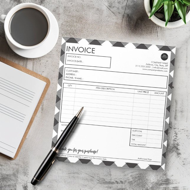 Professionell Business Fakturamall med Gräns Anteckningsblock (Simple Black and White  Border Business Invoice Template)