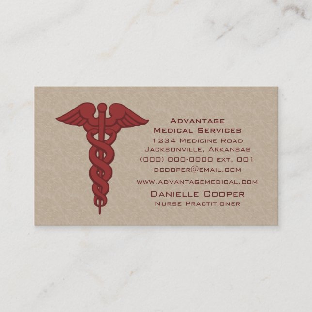 Professionell Caduceus Affärskort, Red Visitkort (Framsida)