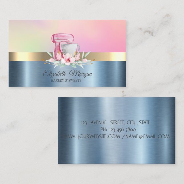 Professionell Cakemaskin Blomma Metallisk Blå Visitkort (Fram/baksida)