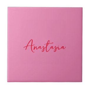 Professionell calligraphy namn anpassningsbar rosa kakelplatta