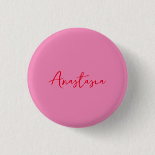 Professionell calligraphy namn anpassningsbar rosa knapp