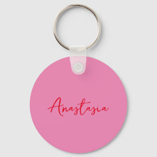 Professionell calligraphy namn anpassningsbar rosa nyckelring