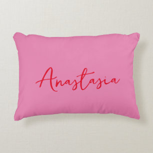 Professionell calligraphy namn anpassningsbar rosa prydnadskudde