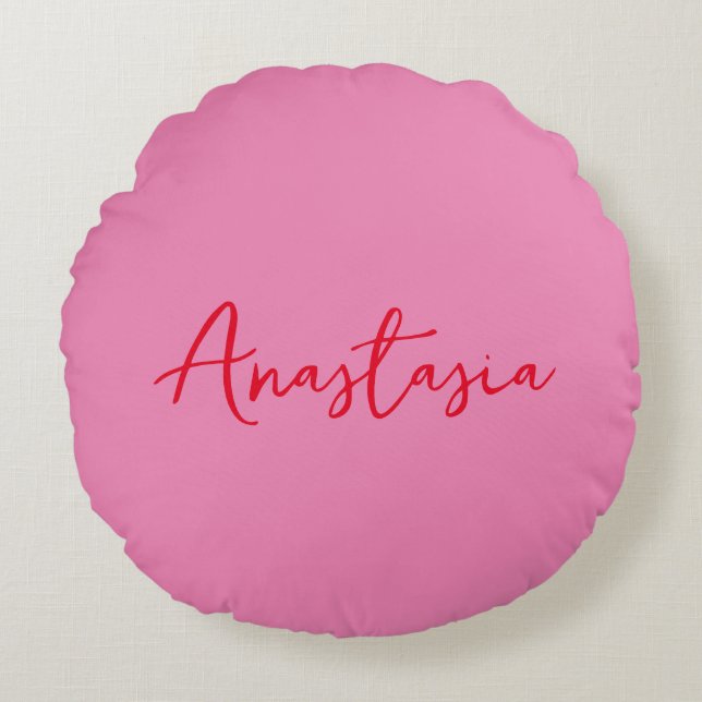 Professionell calligraphy namn anpassningsbar rosa rund kudde (Framsidan)