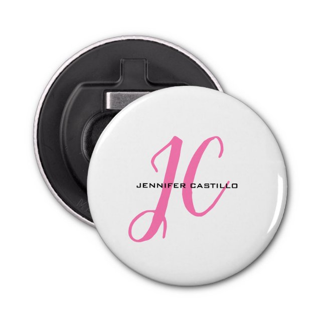 Professionell Calligraphy Script Monogram Girly Flasköppnare (Framsidan)
