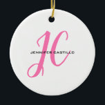 Professionell Calligraphy Script Monogram Girly Julgransprydnad Keramik<br><div class="desc">Minimalistisk modern contemporary-design</div>