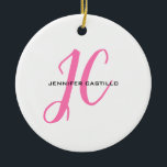 Professionell Calligraphy Script Monogram Girly Julgransprydnad Keramik<br><div class="desc">Minimalistisk modern contemporary-design</div>