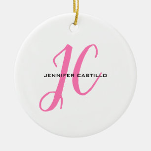 Professionell Calligraphy Script Monogram Girly Julgransprydnad Keramik