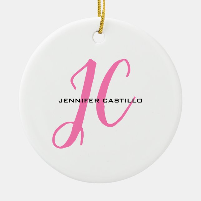 Professionell Calligraphy Script Monogram Girly Julgransprydnad Keramik (Framsidan)