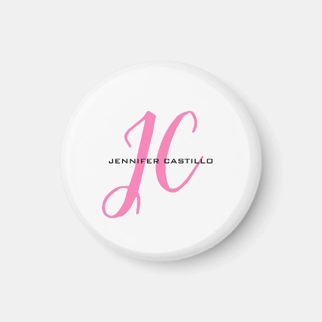 Professionell Calligraphy Script Monogram Girly Magnet (Framsidan)