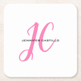 Professionell Calligraphy Script Monogram Girly Underlägg Papper Kvadrat