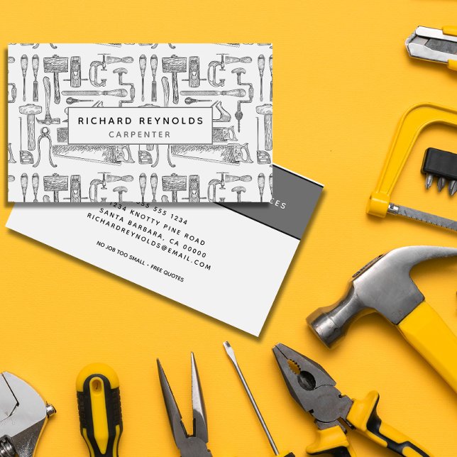 Professionell Carpentry Verktyg Vintage Grått Visitkort (Skapare uppladdad)