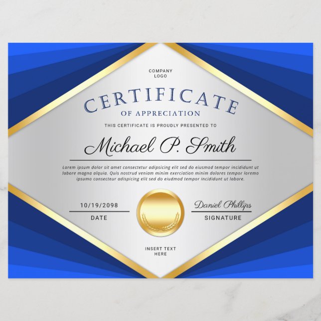 Professionell Certificate Award of apprecision (Framsida)