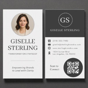 Professionell Charcol Grått Photo QR Code Modern Visitkort