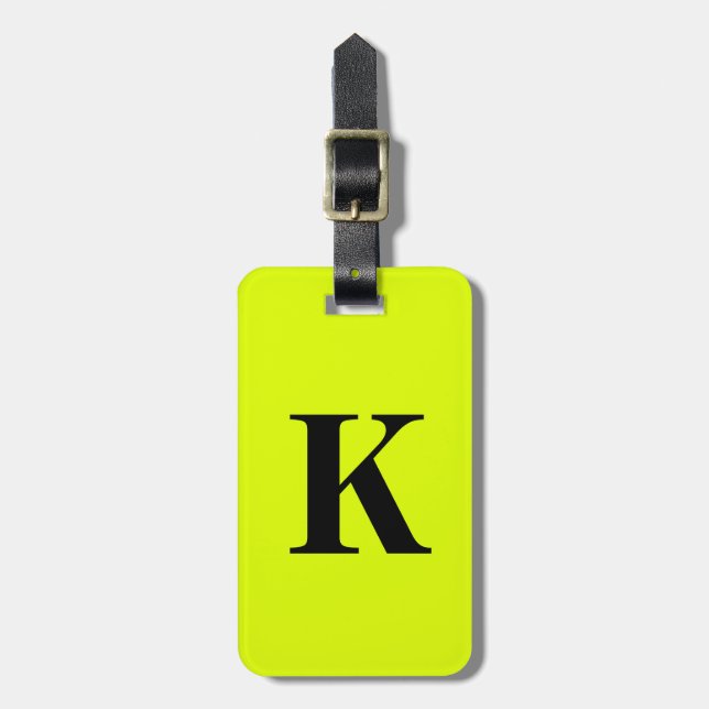Professionell Chartreuse Gult Neon Monogram Namn Bagagebricka (Vertikal Framsida)