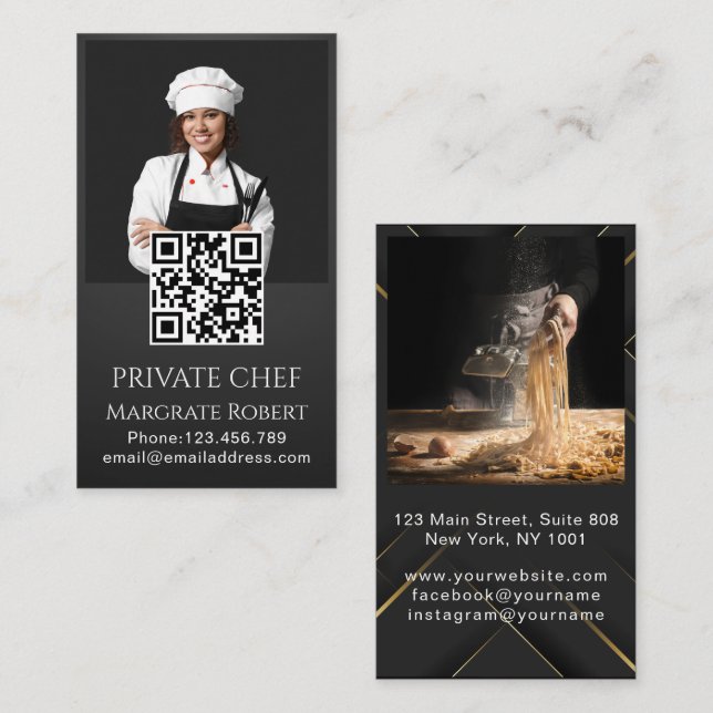 Professionell Chef Minimalist Black Typography qr Visitkort (Fram/baksida)