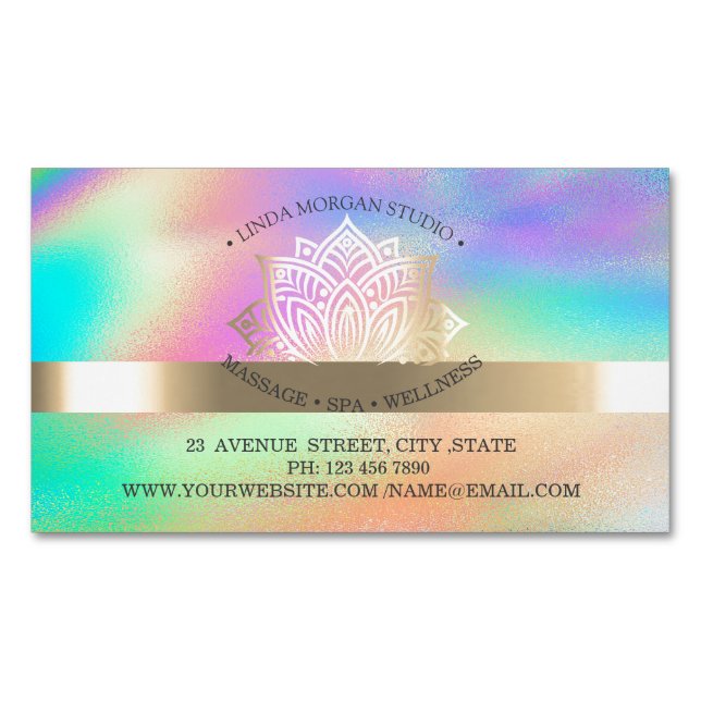 Professionell chic guld lotus holografisk magnetiska visitkort (Framsida)