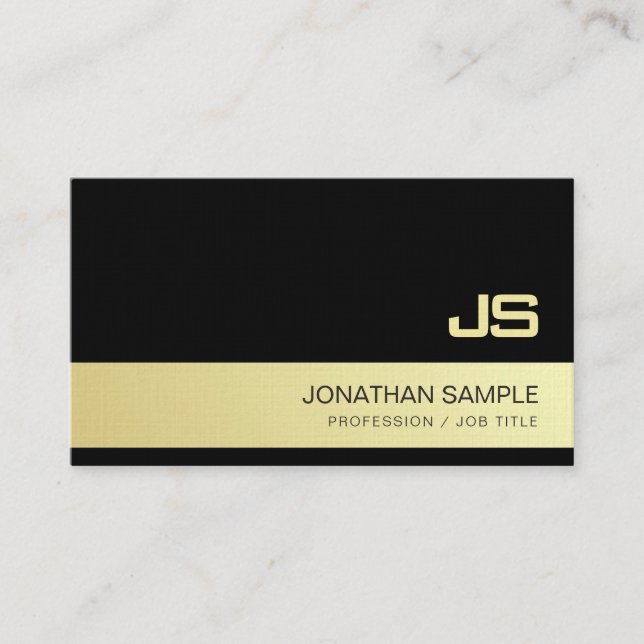 Professionell Chic Monogram Black Guld Design Luxe Visitkort (Framsida)