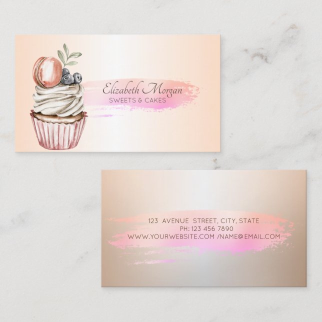 Professionell Chic penseldrag Cupcake  Visitkort (Fram/baksida)