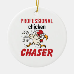 Professionell Chicken Chaser Chicken Farmer Julgransprydnad Keramik