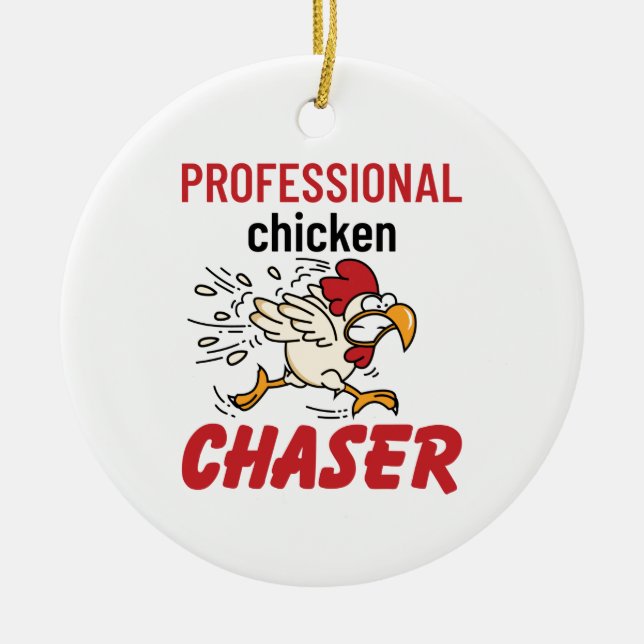 Professionell Chicken Chaser Chicken Farmer Julgransprydnad Keramik (Framsidan)