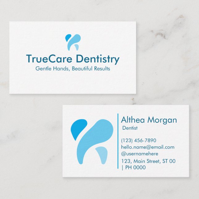 Professionell Clean Modern White Blue Färg Dentist Visitkort (Fram/baksida)
