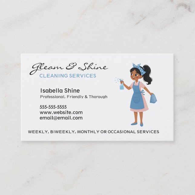 Professionell Cleaner Householding Maid Service Visitkort (Framsida)