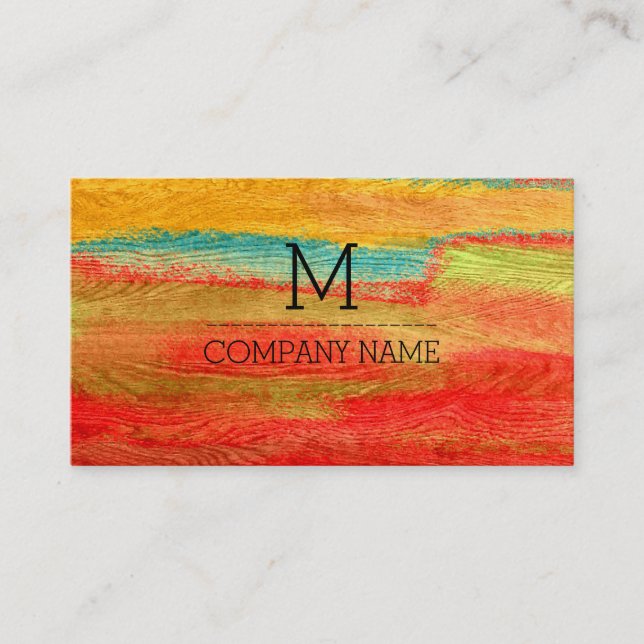 Professionell Colorful Modern Wood Monogram #6 Visitkort (Framsida)