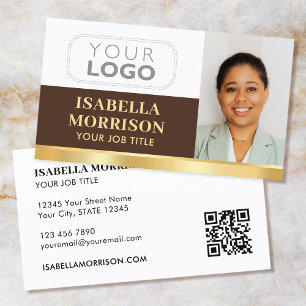 Professionell Company Logotyp QR Brown Guld Visitkort