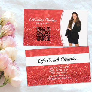Professionell Coral Glitter Anpassningsbar Photo Q Visitkort