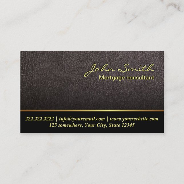Professionell Darker Leather Mortgage Agent Visitkort (Framsida)