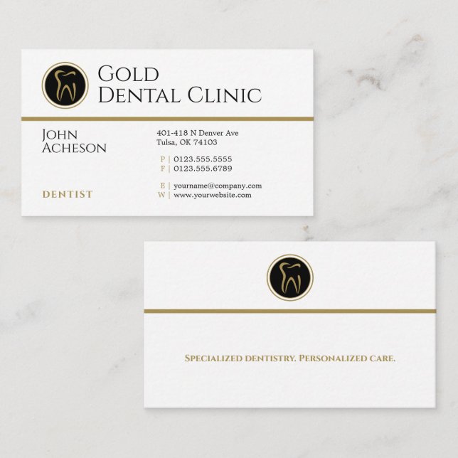 Professionell Dentist | Dentalklinik i Guld Visitkort (Fram/baksida)